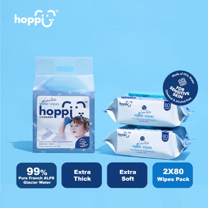 Hoppi Glacier Water Wipes 80'S X 4 Packs