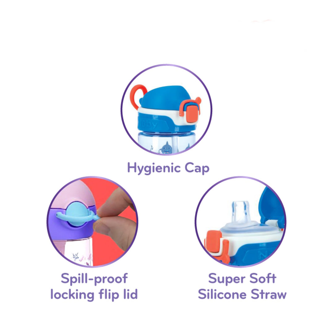 Nuby Tritan Cup with Silicone Spout w/Glitter Design Flip-it Bolt Cup, 18oz/540ml