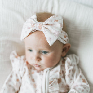 Kays+Kins Bowbliss bamboo cotton baby headband in the Blooming Lullaby print