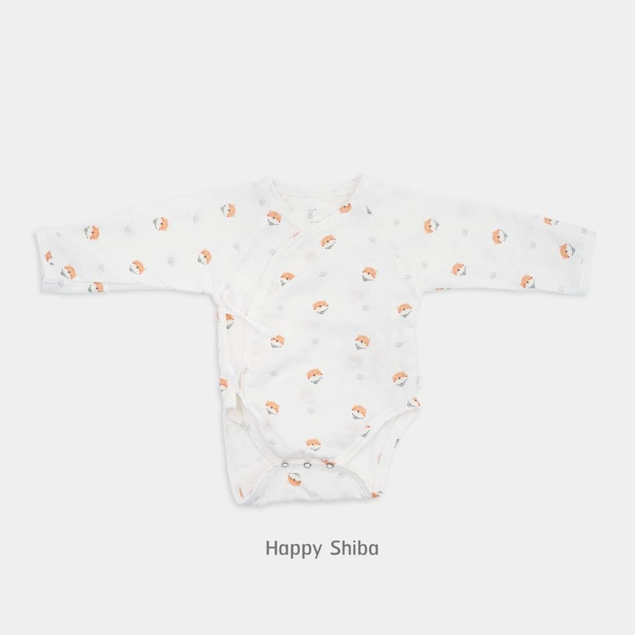Granny Ben TENCEL muslin baby bodysuit in the Happy Shiba print