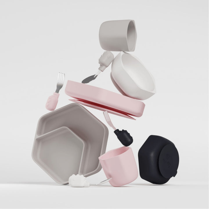 HE OR SHE Toddler Feeding Set- White/Pink
