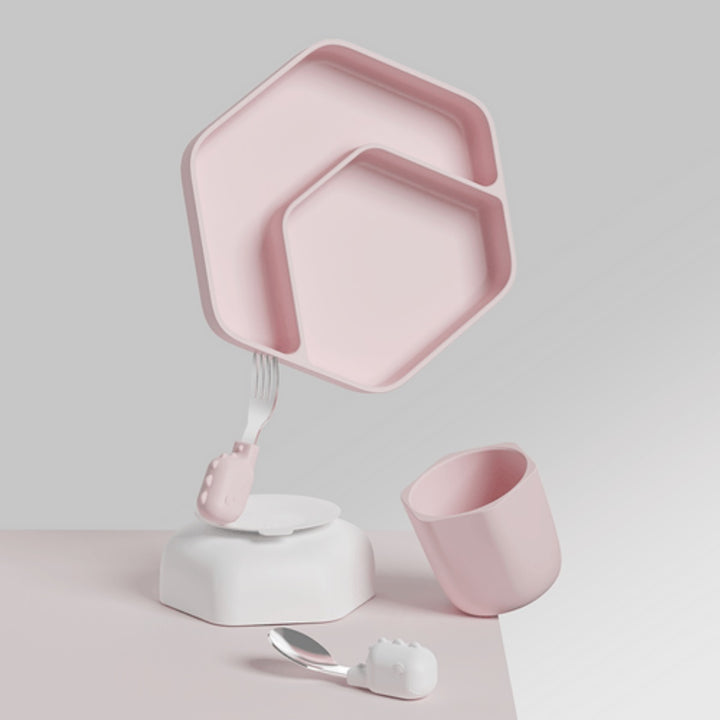 HE OR SHE Toddler Feeding Set- White/Pink
