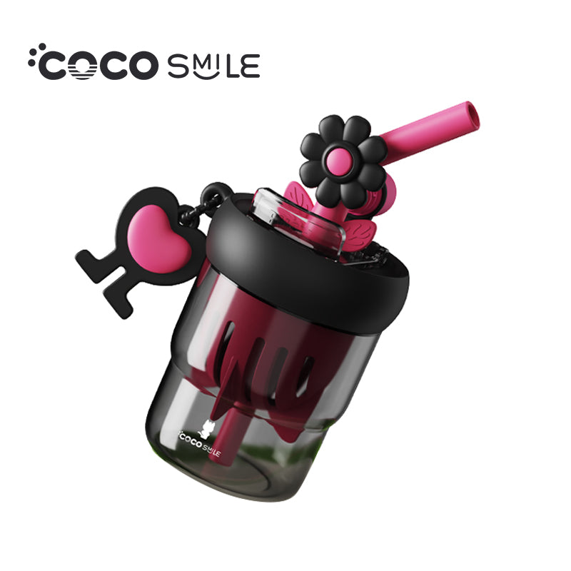 COCO SMILE Flower Rotating Portable Cup 550ml in Black Pink