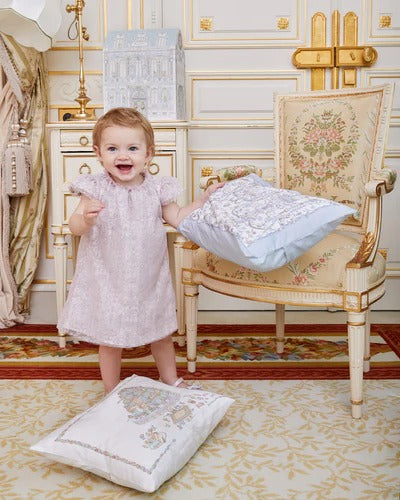 Atelier Choux Satin Cushion - Toile de Jouy Pink - Atelier Choux & Caitlin Wilson