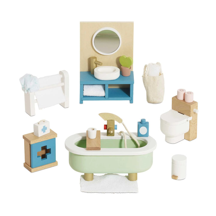 Le Toy Van Wooden Dolls House Bathroom Furniture - 19 Pc