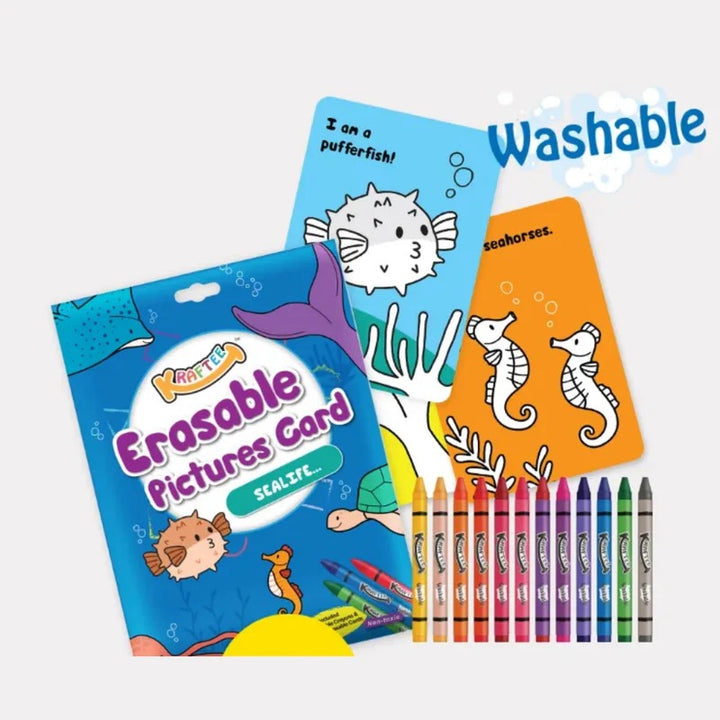 Kraftee Erasable Picture Cards with 12ct washable crayons