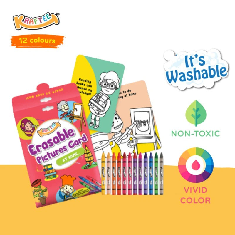 Kraftee Erasable Picture Cards with 12ct washable crayons