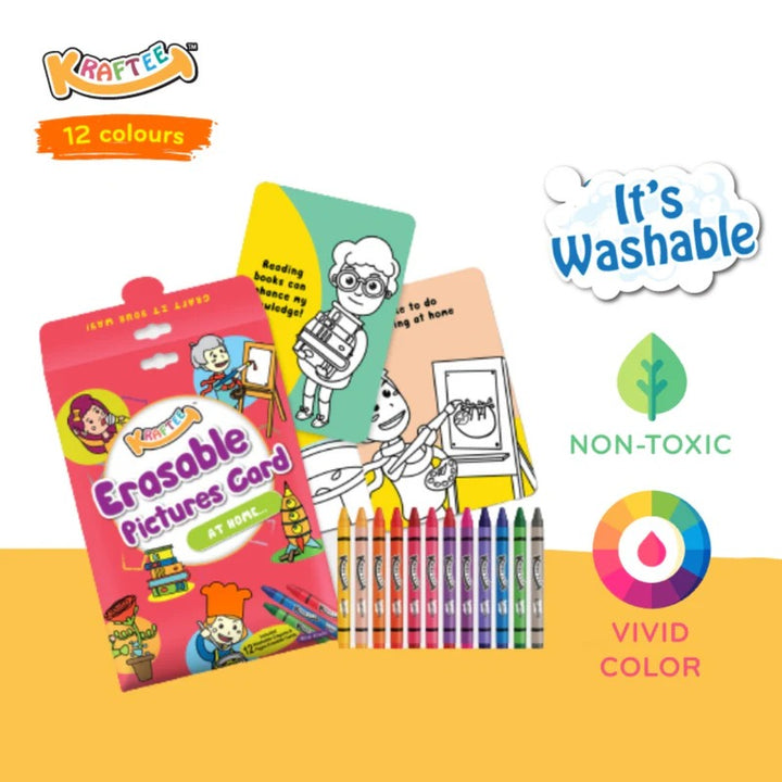 Kraftee Erasable Picture Cards with 12ct washable crayons