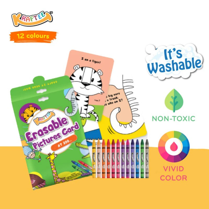 Kraftee Erasable Picture Cards with 12ct washable crayons