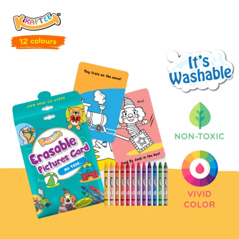 Kraftee Erasable Picture Cards with 12ct washable crayons