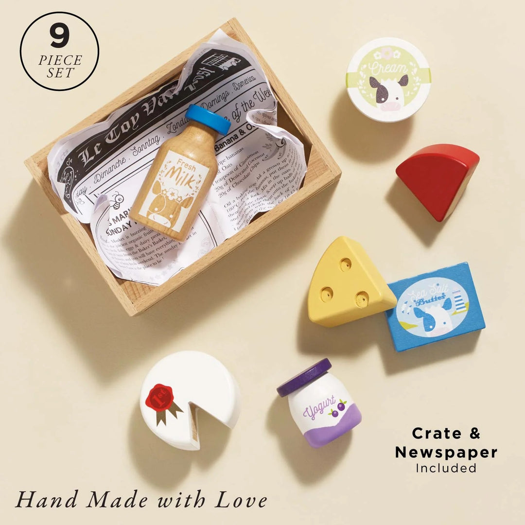 Le Toy Van Cheese & Dairy Wooden Market Crate - 8 Piece
