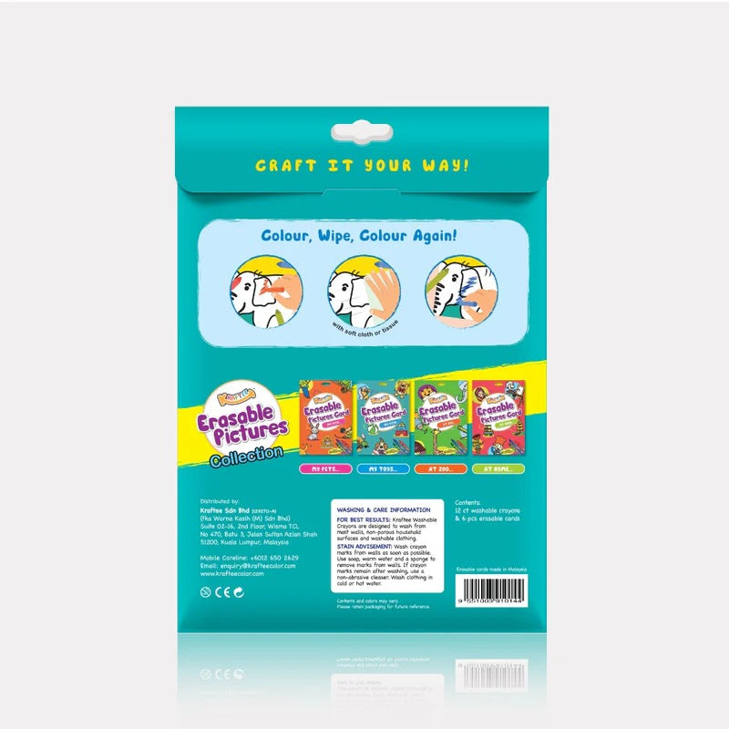 Kraftee Erasable Picture Cards with 12ct washable crayons