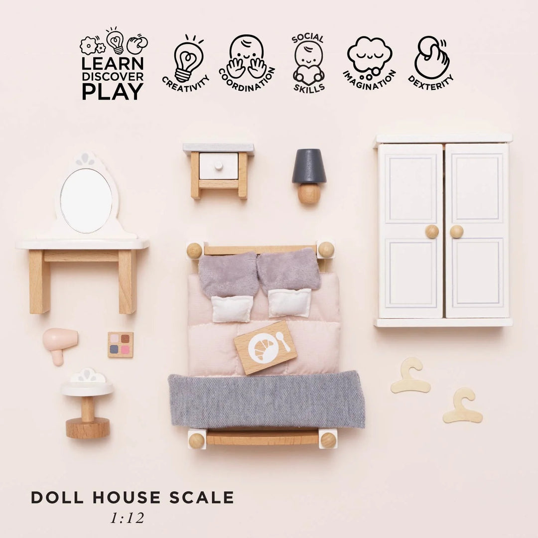Le Toy Van Wooden Dolls House Bedroom - 19 Piece