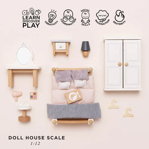 Le Toy Van Wooden Dolls House Bedroom - 19 Piece