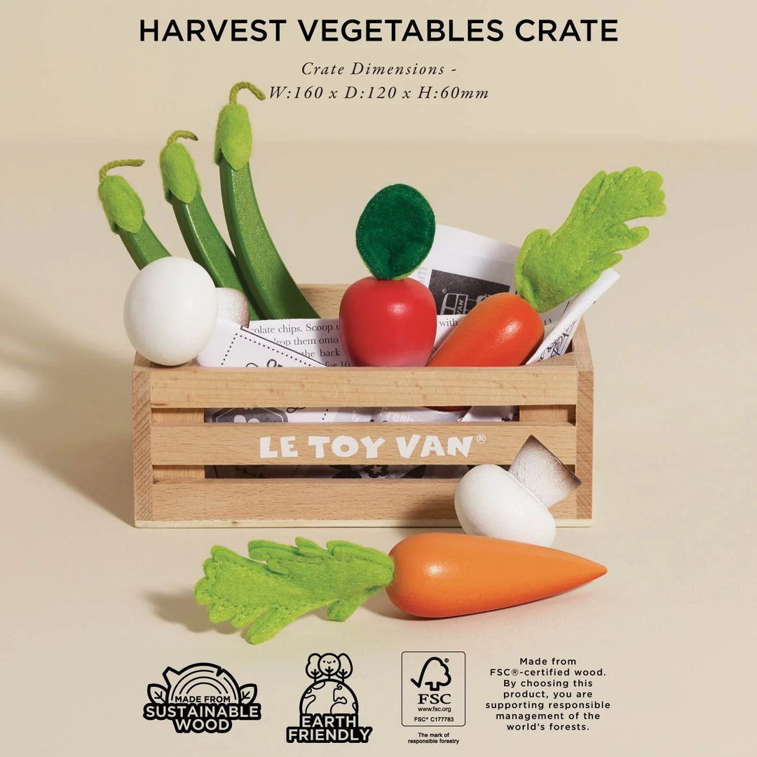 Le Toy Van Harvest Vegetables Wooden Food Crate - 9 Piece