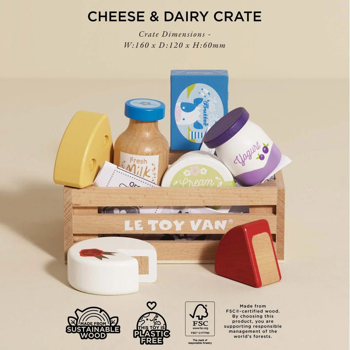 Le Toy Van Cheese & Dairy Wooden Market Crate - 8 Piece
