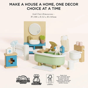 Le Toy Van Wooden Dolls House Bathroom Furniture - 19 Pc