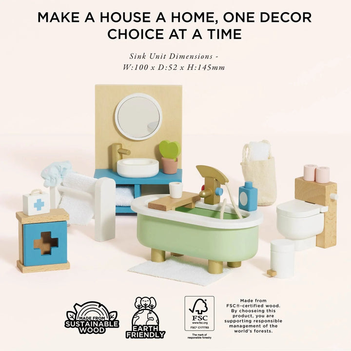 Le Toy Van Wooden Dolls House Bathroom Furniture - 19 Pc