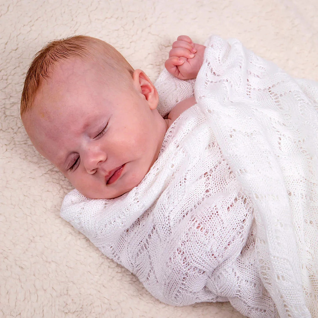 G.H. Hurt & Son Lacy Cotton Baby Shawl - White