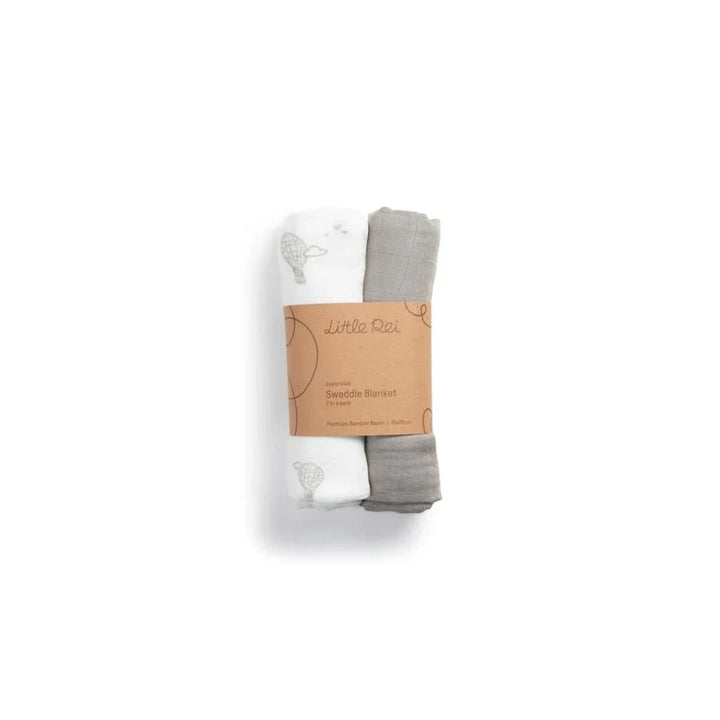 Little Rei 70sq Bamboo Swaddle 2pc - Grey Balloon 70X70cm