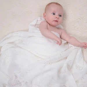 G.H. Hurt & Son Lacy Cotton Baby Shawl - White