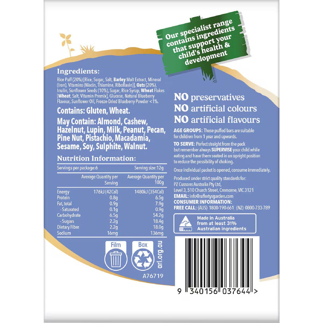 Rafferty's Garden Blueberry Puffed Rice Bars