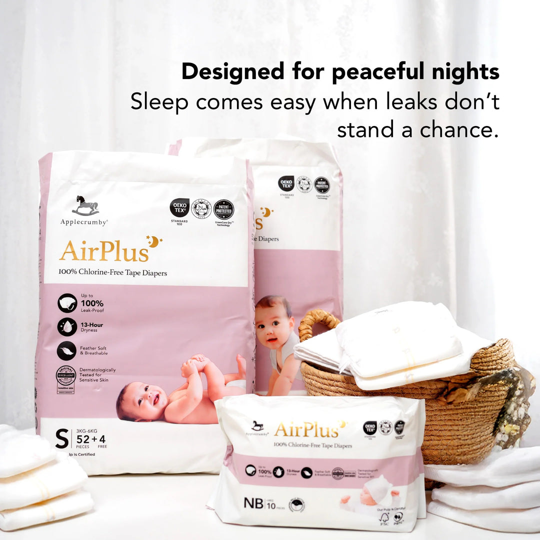 Applecrumby® AirPlus Overnight Tape Diapers (Mega)