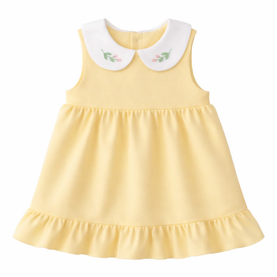Twinkle Planet Organic Cotton Collar Sleeveless Dress - Custard Yellow