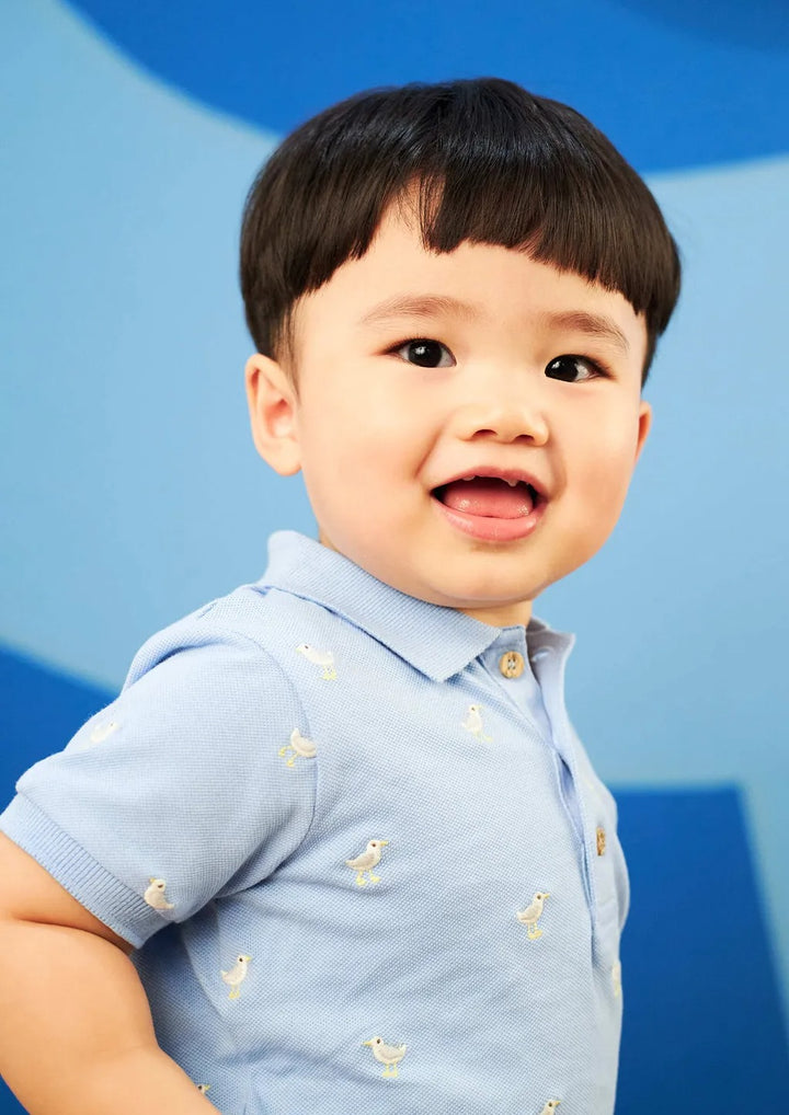 Purebaby Organic Seagul Polo - Seagul Broderie