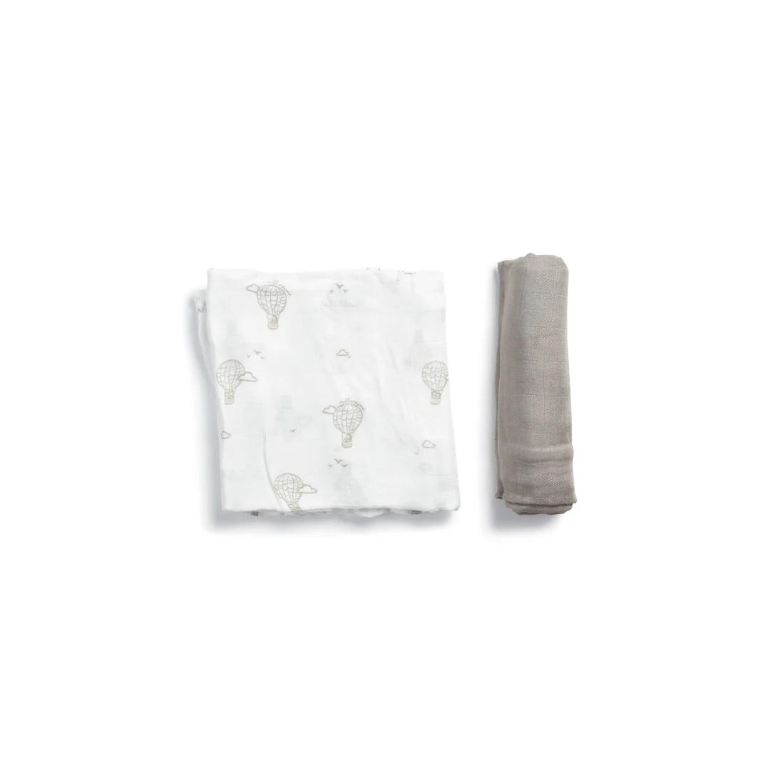 Little Rei 70sq Bamboo Swaddle 2pc - Grey Balloon 70X70cm