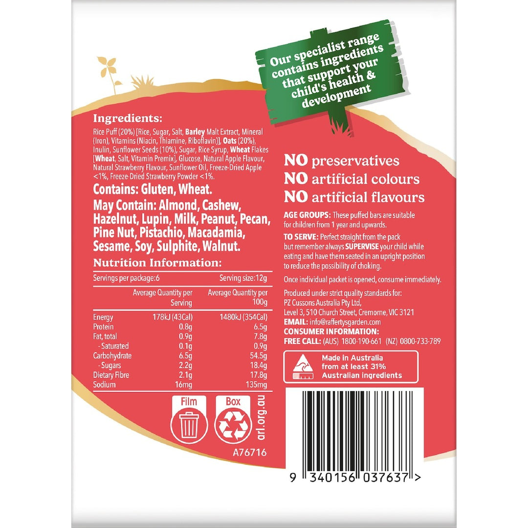 Rafferty's Garden Apple & Strawberry Puffed Rice Bars