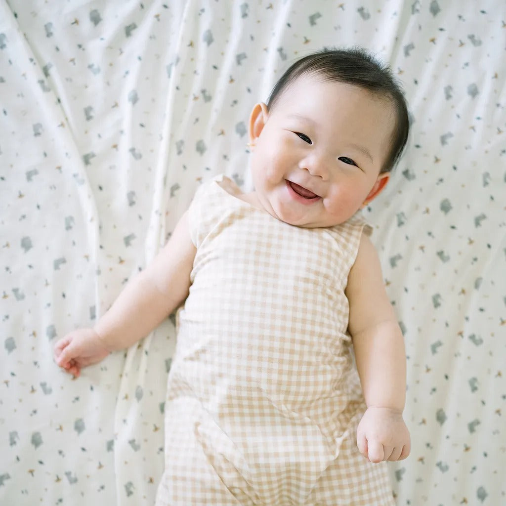 Hamako Tencel Creme Gigham (CG) Sleeveless Romper