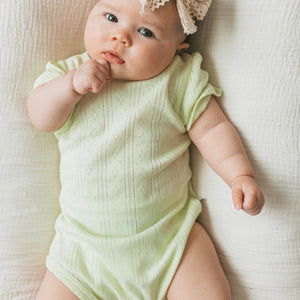 Kays + Kins Pointelle Puff Sleeve Bodysuit