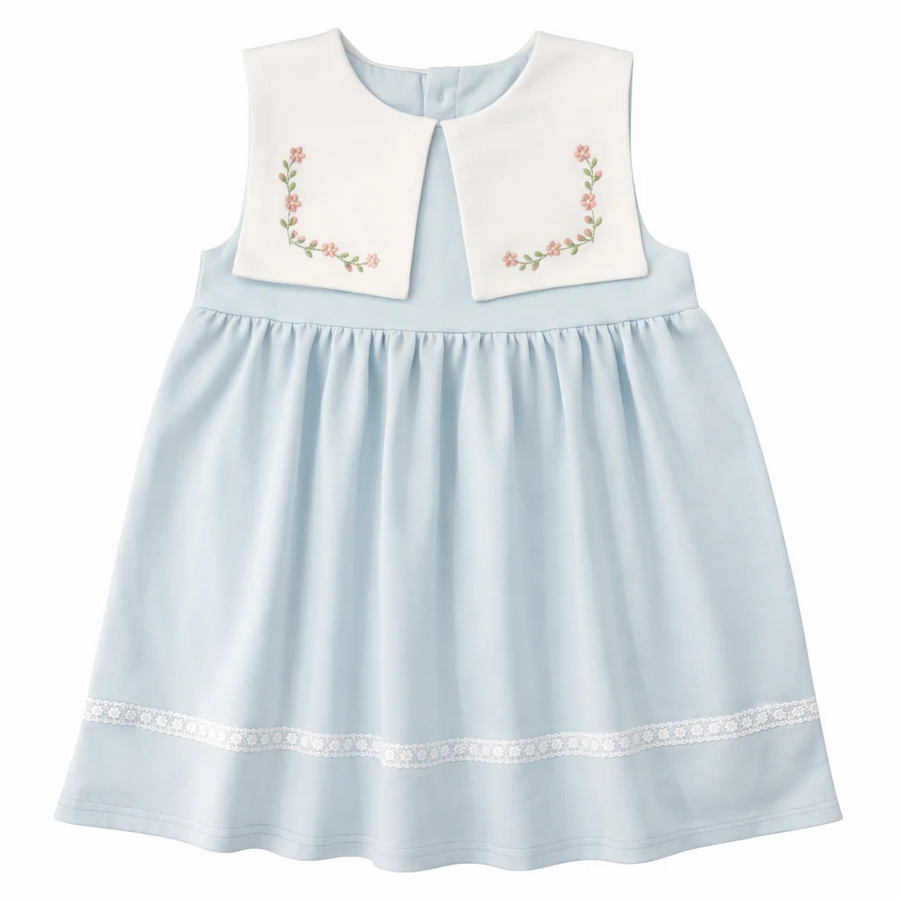 Twinkle Planet Organic Cotton Collar Sleeveless Dress - Light Blue