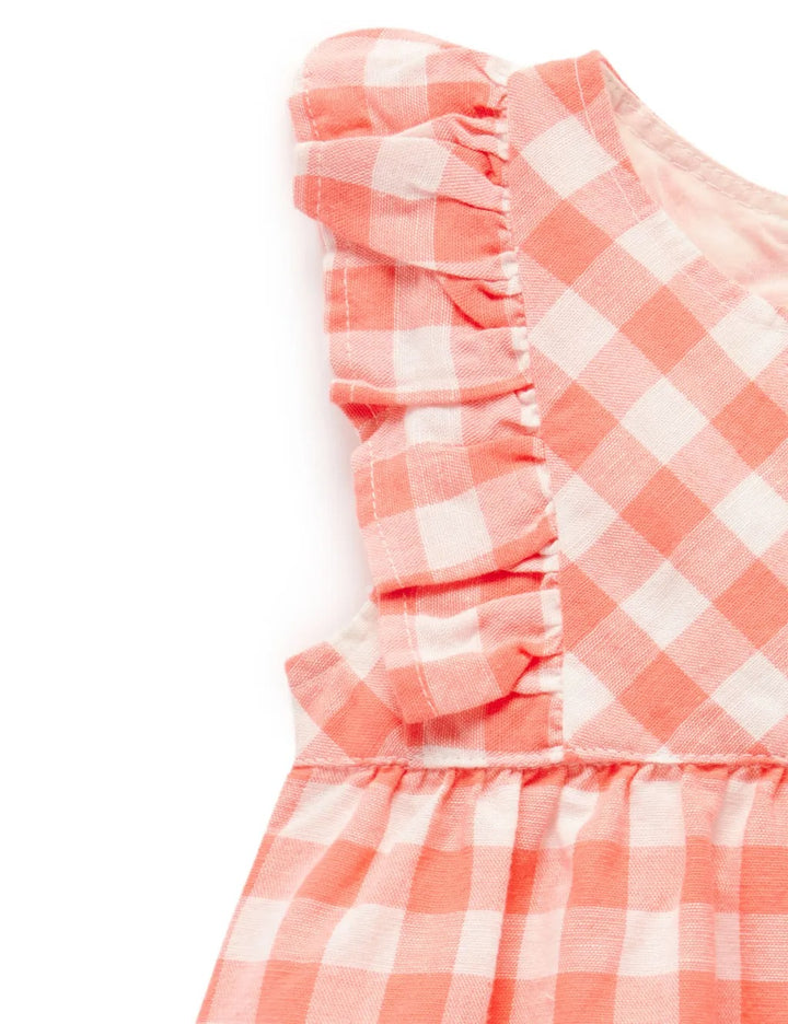 Purebaby Organic Gingham Romper Coral