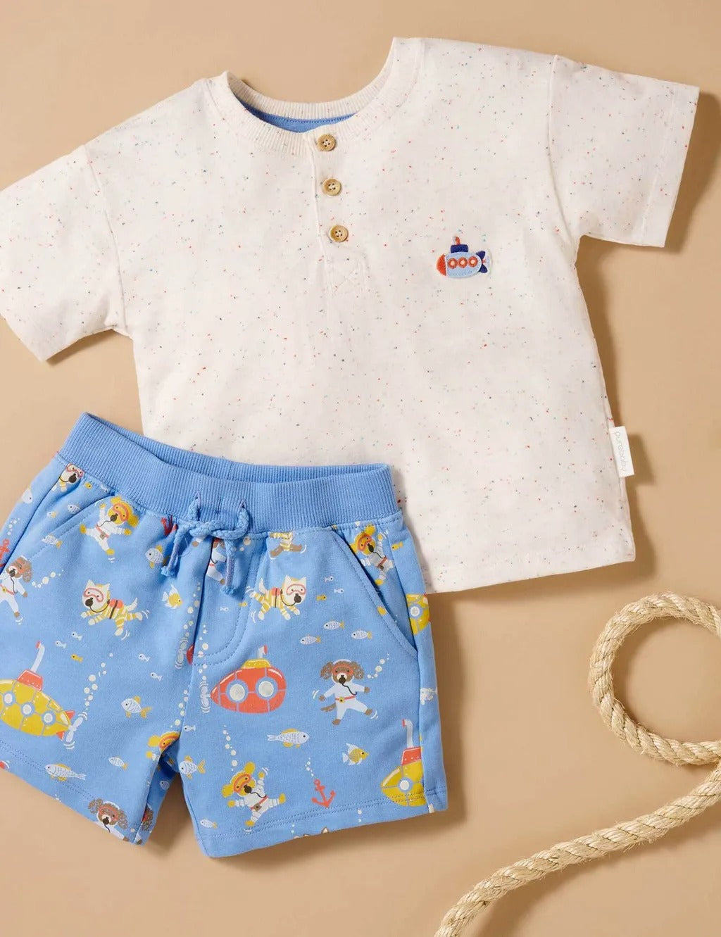 Purebaby 2Pc Organic Shorts Set - Submarine Print