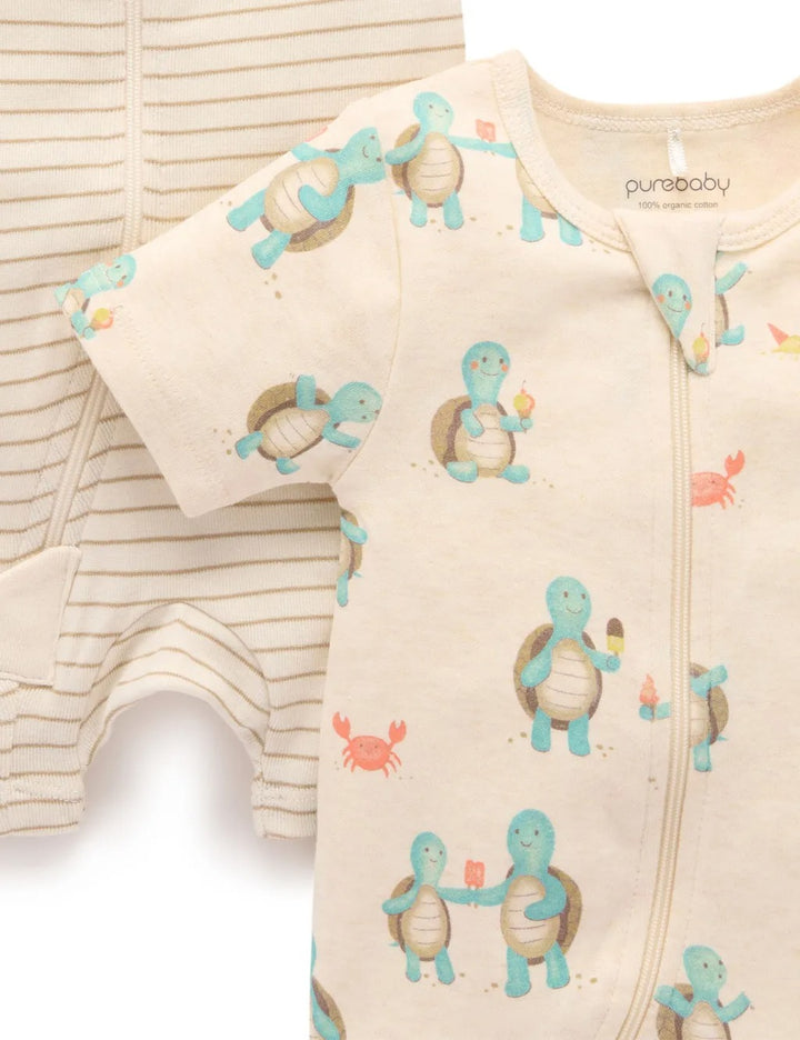 Purebaby 2 Pack Organic Digital Short Sleeve Growsuit