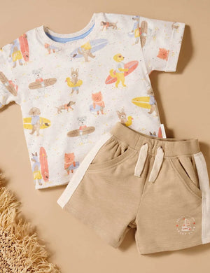 Purebaby Organic Relaxed Print Tee - Surfing Dogs