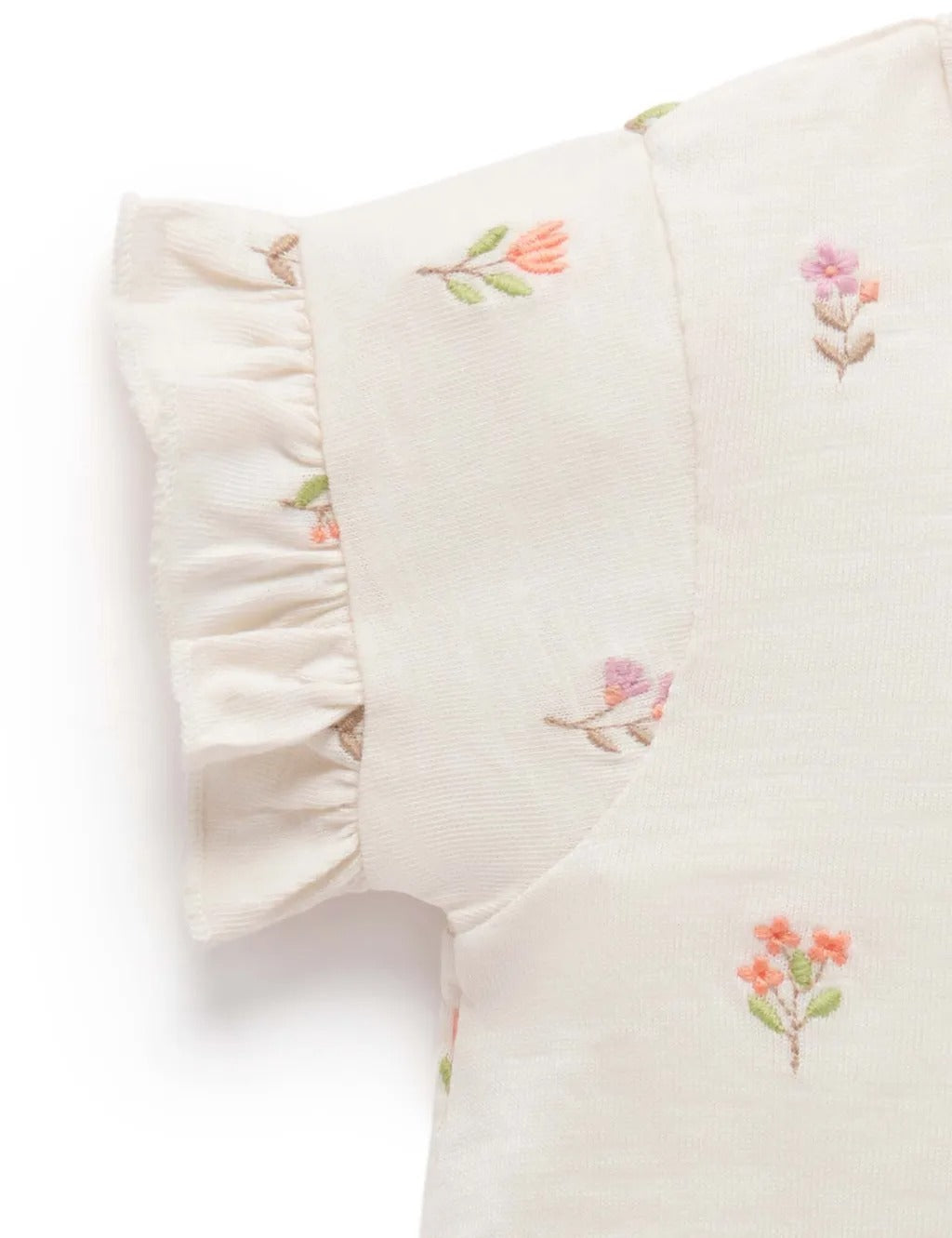 Purebaby Organic Ruffle Tee - Cloud Sprig Broderie