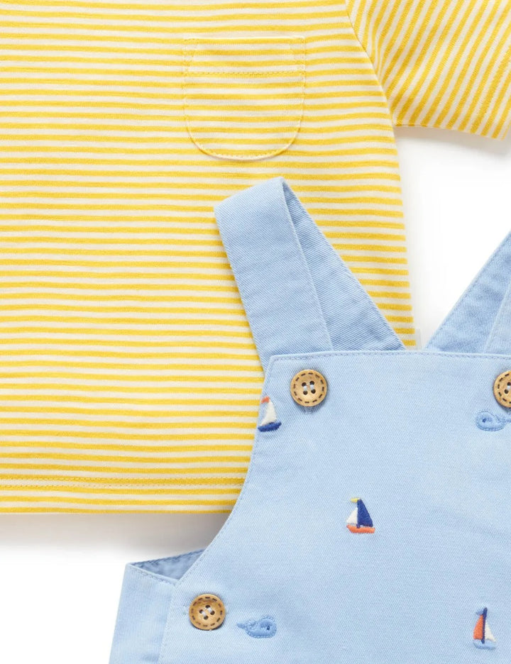 Purebaby Organic 2Pc Overall Set - Yacht Broderie