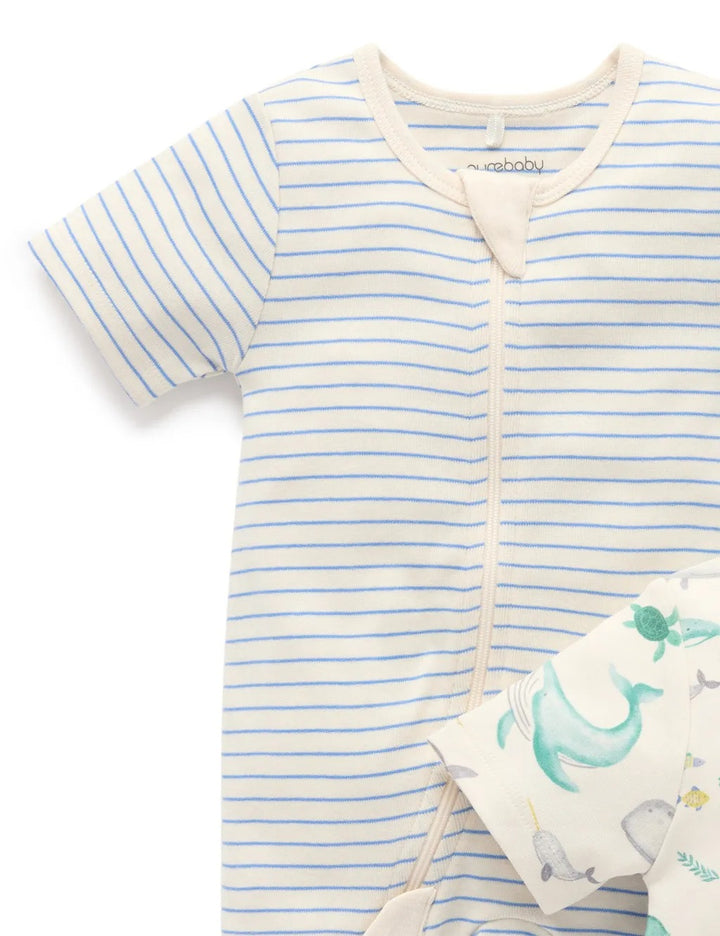 Purebaby 2 Pack Organic Digital Short Sleeve Growsuit