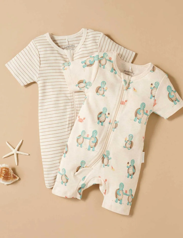 Purebaby 2 Pack Organic Digital Short Sleeve Growsuit