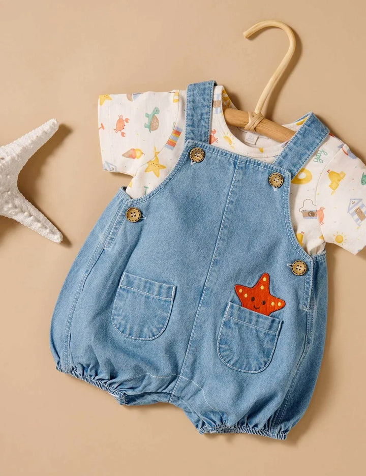 Purebaby Organic Resort 2Pc Overall Set - Faded Denim