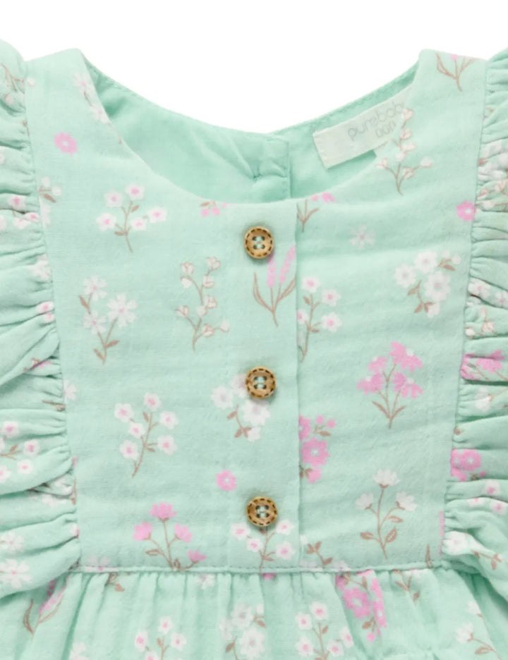 Purebaby Organic Ruffle Romper - Seafoam Floral