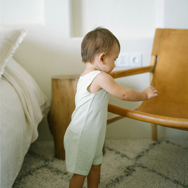 Hamako Tencel Striped Lime (SF) Sleeveless Romper