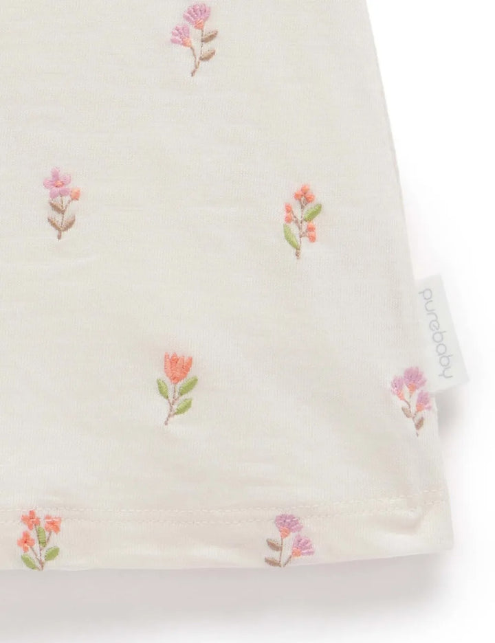 Purebaby Organic Ruffle Tee - Cloud Sprig Broderie