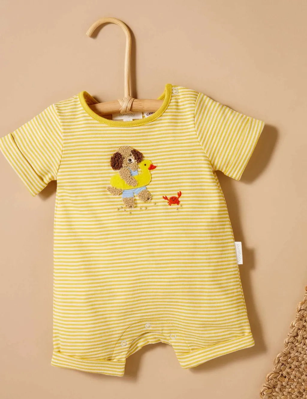 Purebaby Organic Short Striped Growsuit - Pineapple Mini Stripe