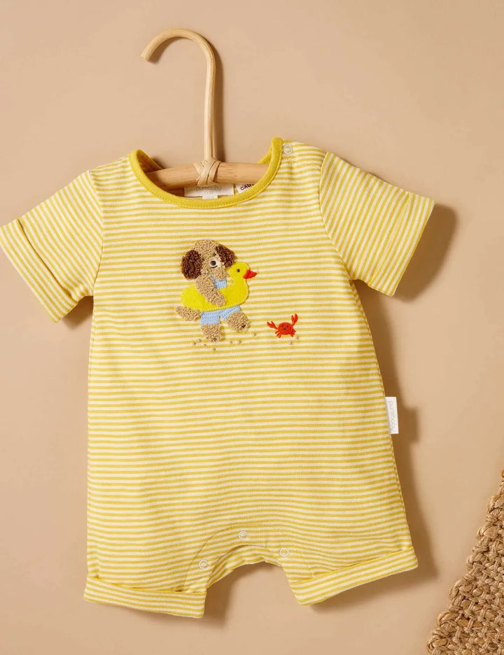 Purebaby Organic Short Striped Growsuit - Pineapple Mini Stripe