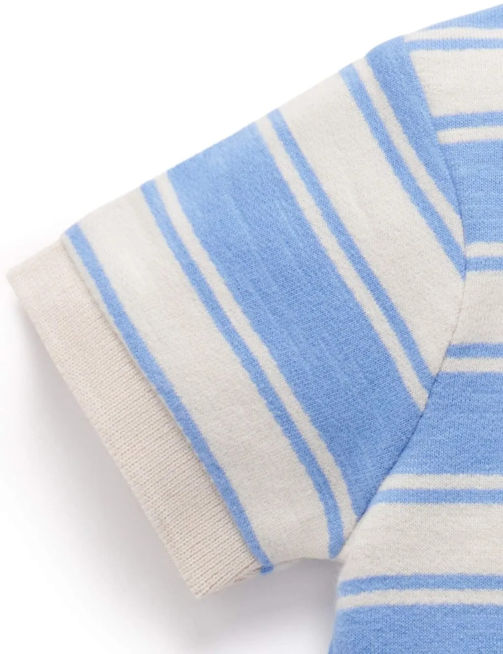 Purebaby Organic Striped Polo Growsuit - Ocean Stripe