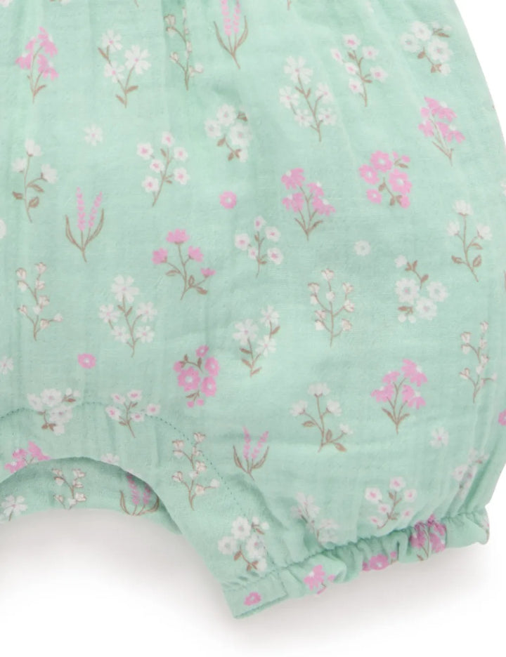 Purebaby Organic Ruffle Romper - Seafoam Floral